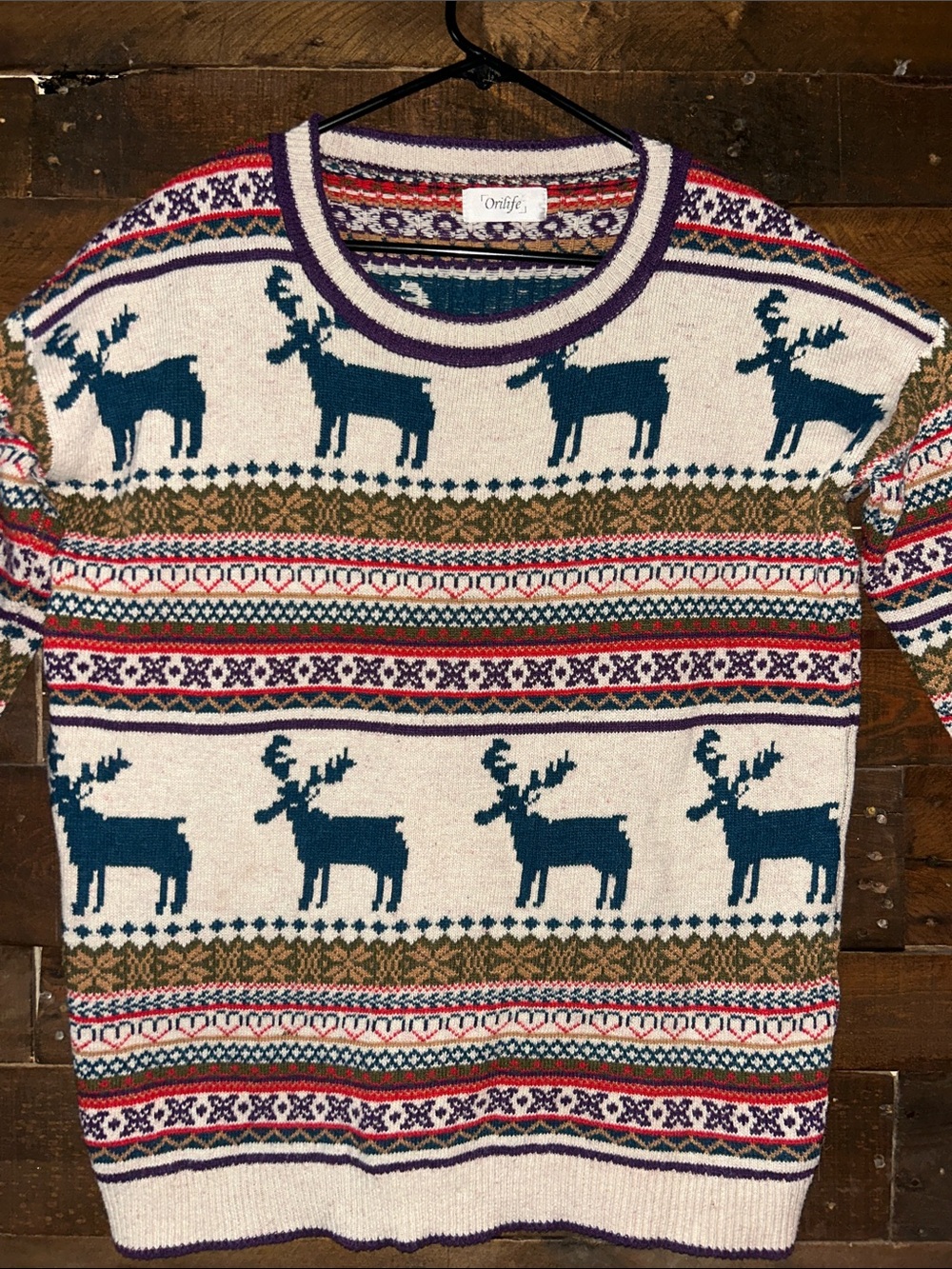 Ella Teal Reindeer Fair Isle Crewneck Sweater
